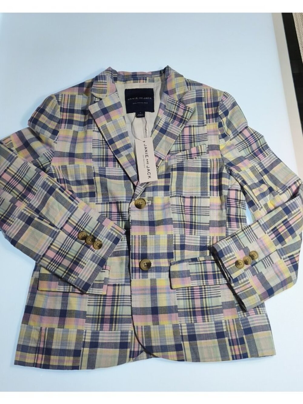 Size 6 - Janie and Jack 100049002 Easter Pastel Plaid Linen Cotton Blend Blazer